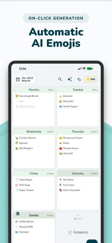 Weeklo AI grocery list with emojis