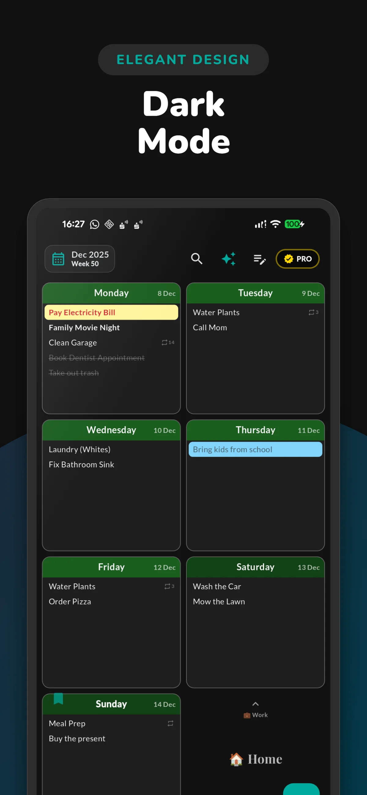 Aesthetic Dark Mode Weekly Planner